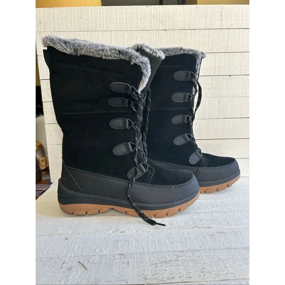 NEW Universal Thread Black Suede Faux Fur Lace-Up Winter Snow Boots Women’s 8W